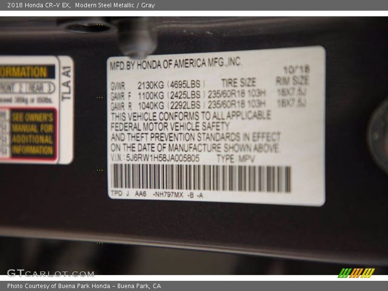 Modern Steel Metallic / Gray 2018 Honda CR-V EX