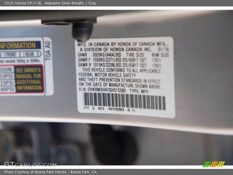 Alabaster Silver Metallic / Gray 2016 Honda CR-V SE