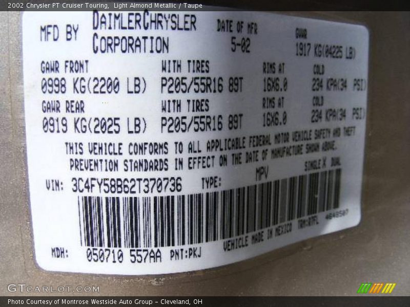 Light Almond Metallic / Taupe 2002 Chrysler PT Cruiser Touring