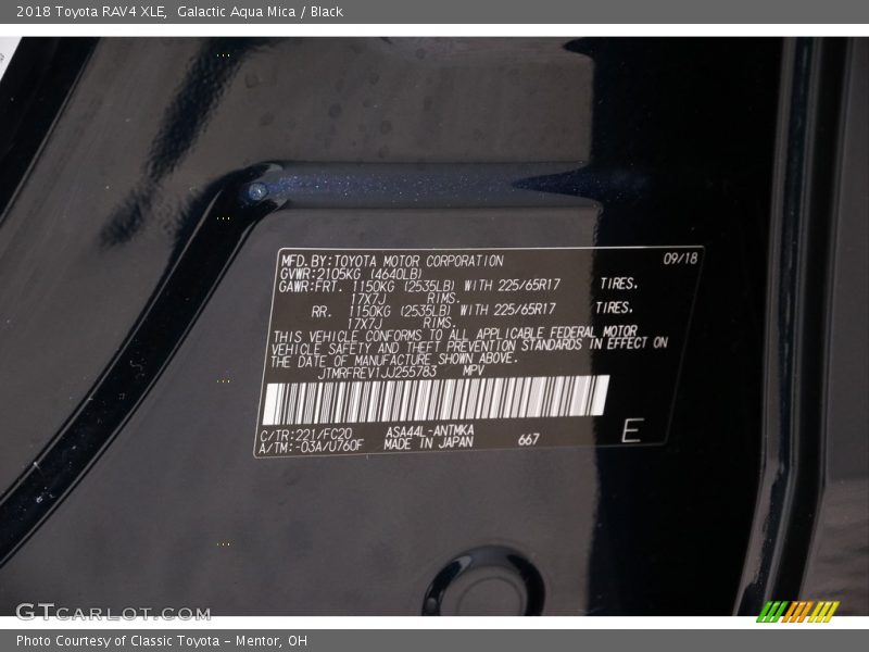 Galactic Aqua Mica / Black 2018 Toyota RAV4 XLE
