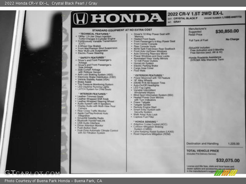 Crystal Black Pearl / Gray 2022 Honda CR-V EX-L