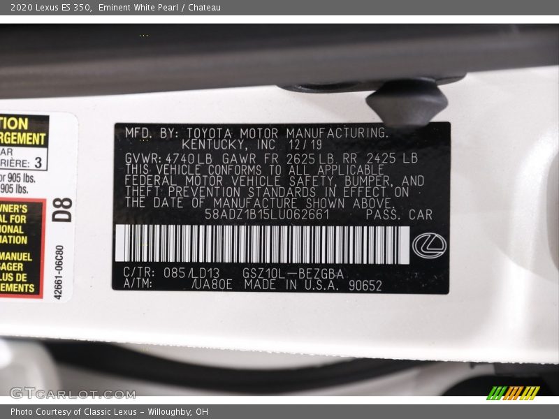 Eminent White Pearl / Chateau 2020 Lexus ES 350