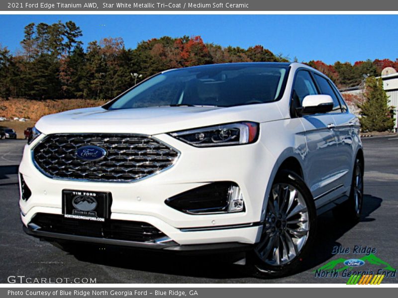 Star White Metallic Tri-Coat / Medium Soft Ceramic 2021 Ford Edge Titanium AWD