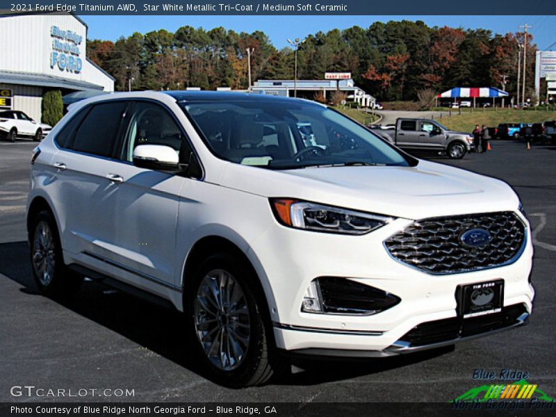 Star White Metallic Tri-Coat / Medium Soft Ceramic 2021 Ford Edge Titanium AWD