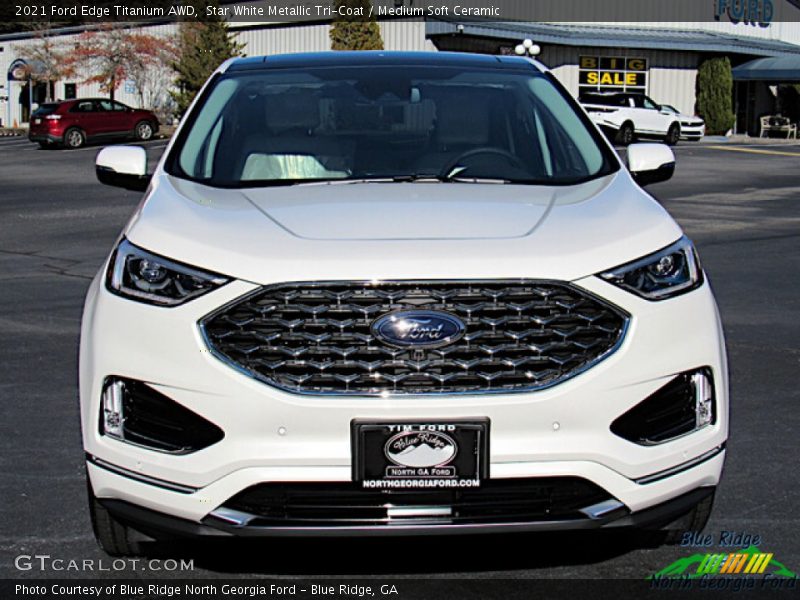 Star White Metallic Tri-Coat / Medium Soft Ceramic 2021 Ford Edge Titanium AWD