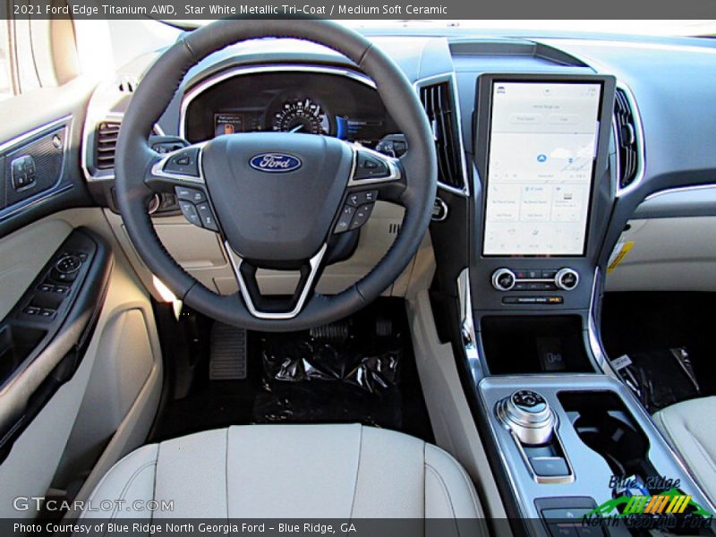 Star White Metallic Tri-Coat / Medium Soft Ceramic 2021 Ford Edge Titanium AWD