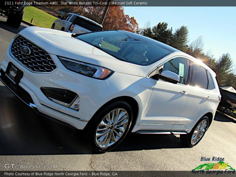 Star White Metallic Tri-Coat / Medium Soft Ceramic 2021 Ford Edge Titanium AWD