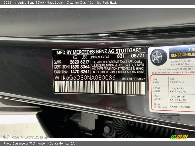 2022 S 500 4Matic Sedan Graphite Gray Color Code 831