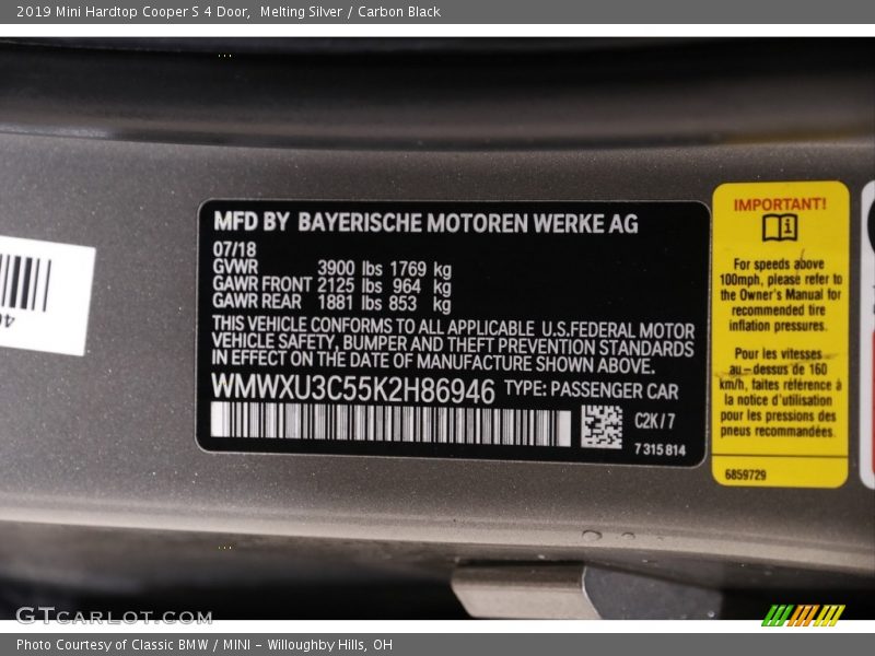 Melting Silver / Carbon Black 2019 Mini Hardtop Cooper S 4 Door