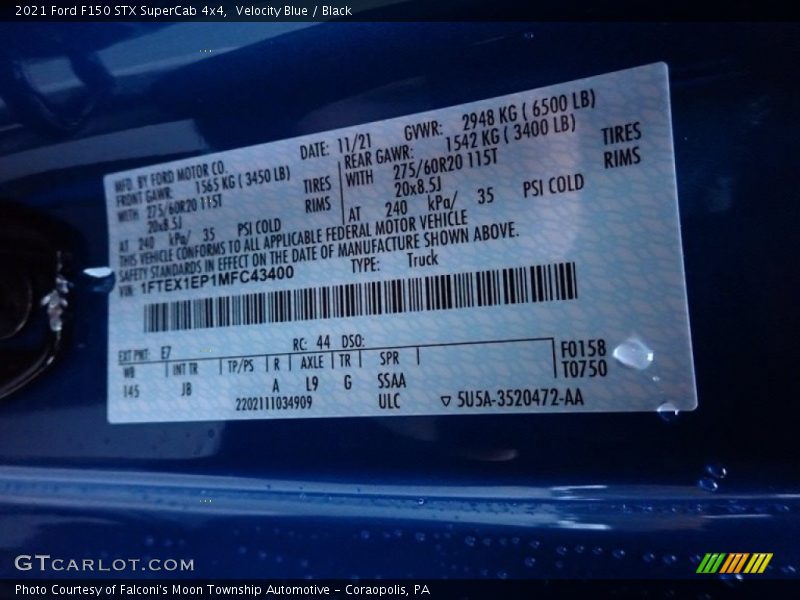 Velocity Blue / Black 2021 Ford F150 STX SuperCab 4x4