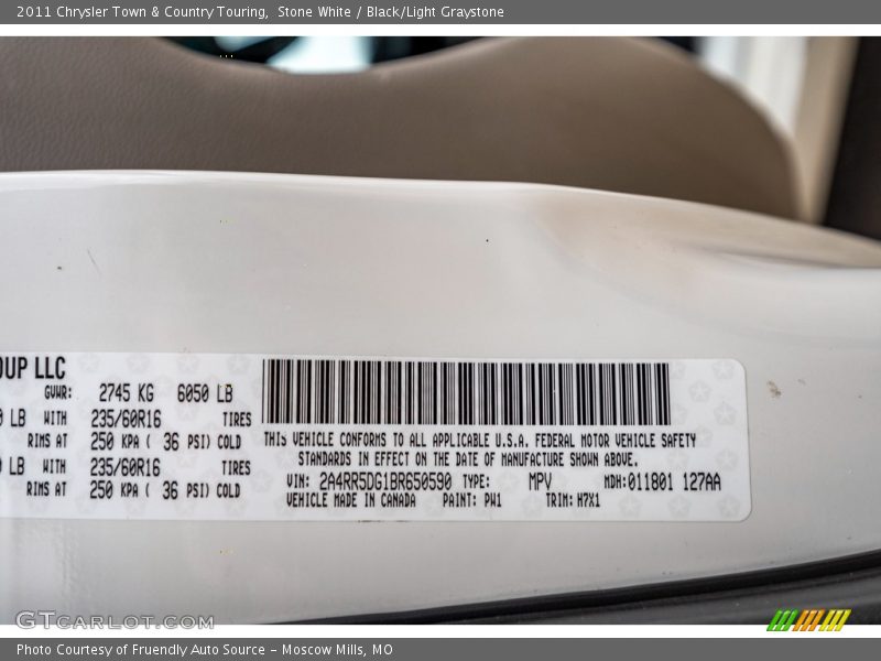 Stone White / Black/Light Graystone 2011 Chrysler Town & Country Touring