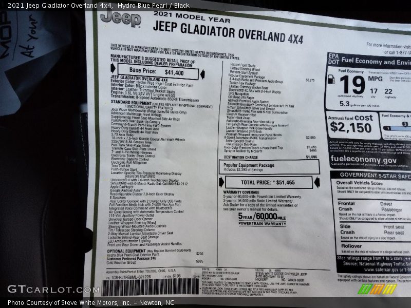 Hydro Blue Pearl / Black 2021 Jeep Gladiator Overland 4x4