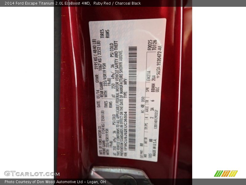 Ruby Red / Charcoal Black 2014 Ford Escape Titanium 2.0L EcoBoost 4WD