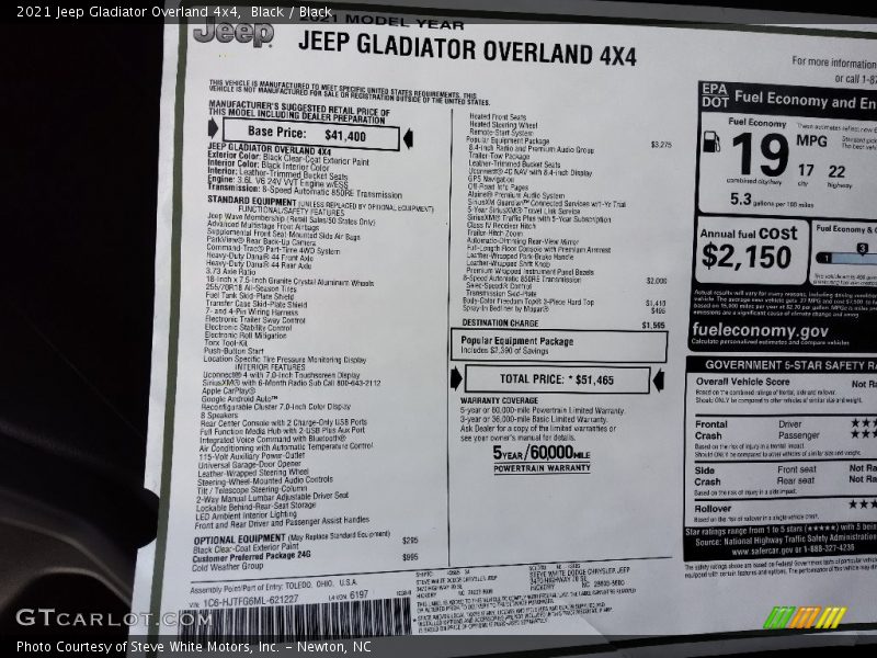 Black / Black 2021 Jeep Gladiator Overland 4x4