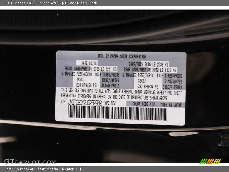 Jet Black Mica / Black 2018 Mazda CX-9 Touring AWD