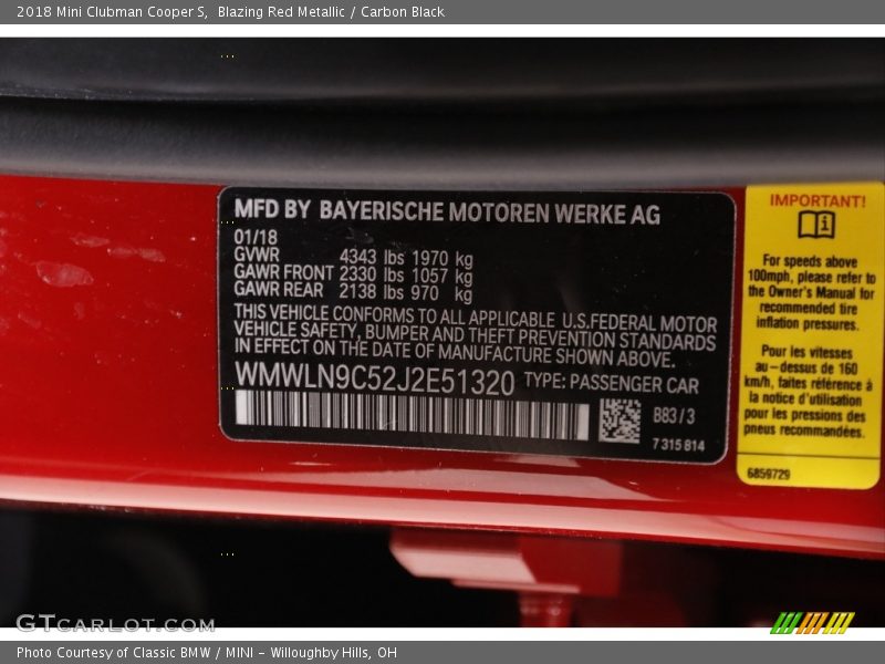 Blazing Red Metallic / Carbon Black 2018 Mini Clubman Cooper S
