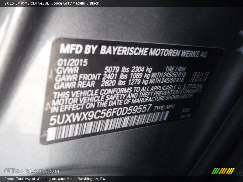 Space Grey Metallic / Black 2015 BMW X3 xDrive28i