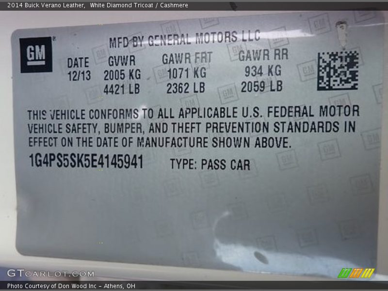 White Diamond Tricoat / Cashmere 2014 Buick Verano Leather