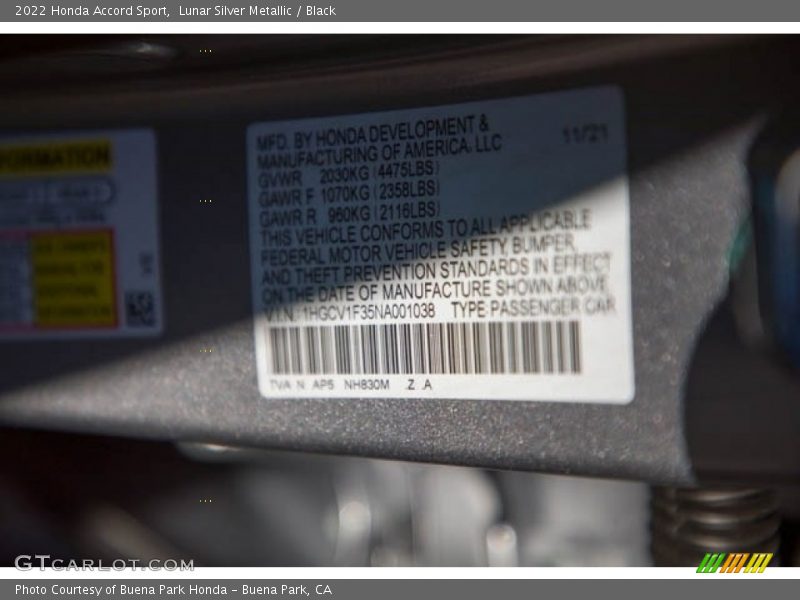 Lunar Silver Metallic / Black 2022 Honda Accord Sport