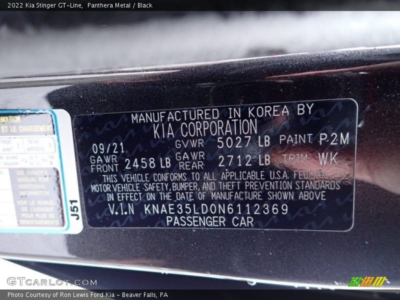 Panthera Metal / Black 2022 Kia Stinger GT-Line
