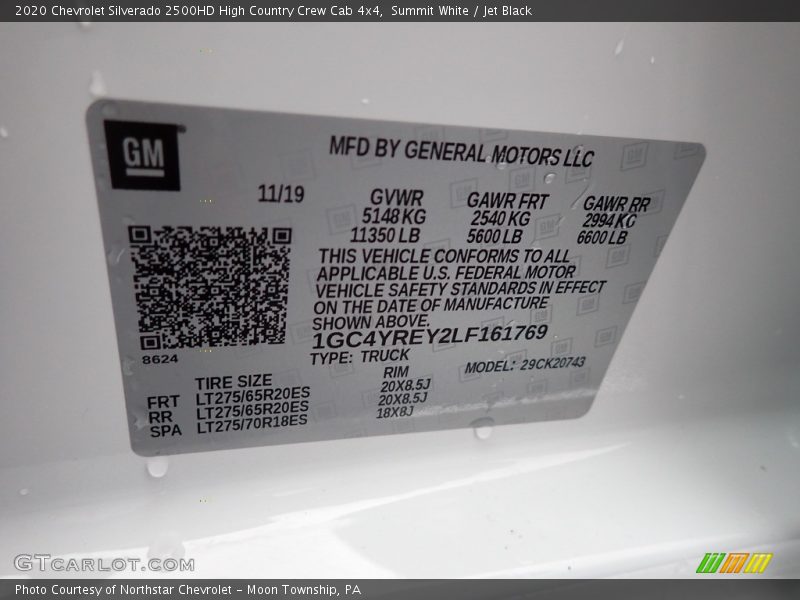 Summit White / Jet Black 2020 Chevrolet Silverado 2500HD High Country Crew Cab 4x4