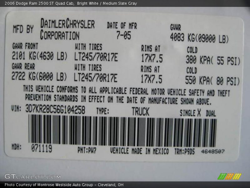 Bright White / Medium Slate Gray 2006 Dodge Ram 2500 ST Quad Cab