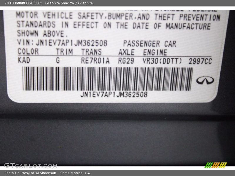 Graphite Shadow / Graphite 2018 Infiniti Q50 3.0t