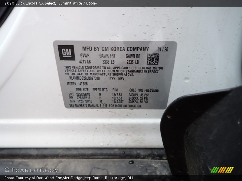 Summit White / Ebony 2020 Buick Encore GX Select