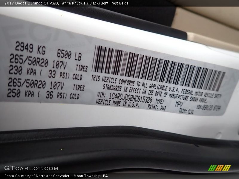 White Knuckle / Black/Light Frost Beige 2017 Dodge Durango GT AWD