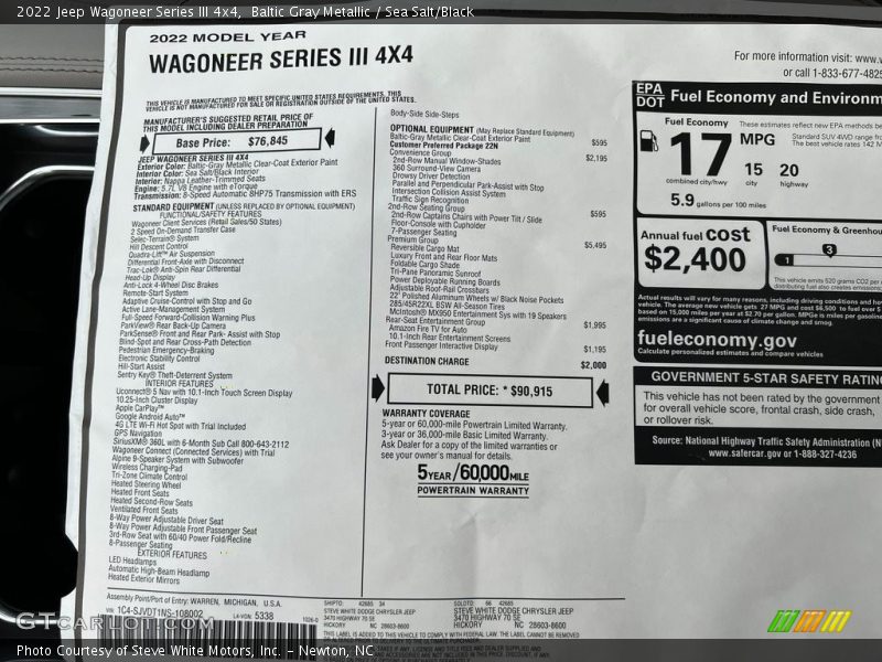  2022 Wagoneer Series III 4x4 Window Sticker
