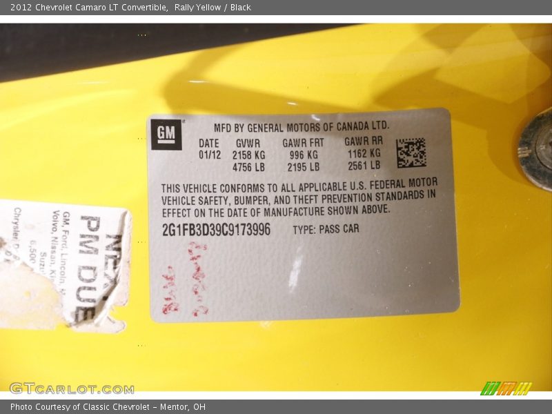 Rally Yellow / Black 2012 Chevrolet Camaro LT Convertible