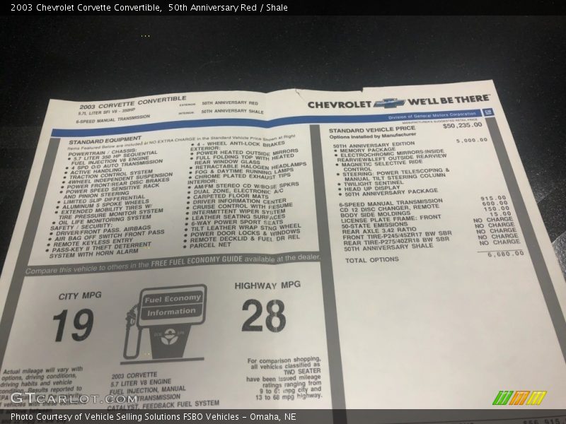 50th Anniversary Red / Shale 2003 Chevrolet Corvette Convertible
