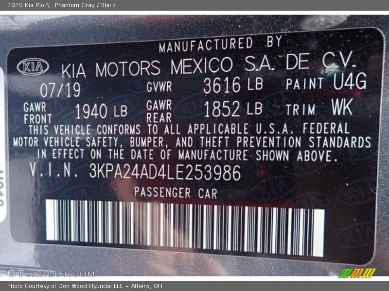 Phantom Gray / Black 2020 Kia Rio S