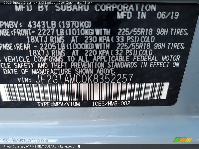 Cool Gray Khaki / Black 2019 Subaru Crosstrek 2.0i Limited