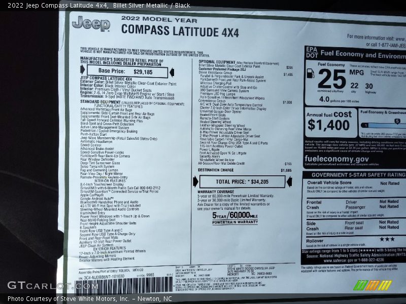  2022 Compass Latitude 4x4 Window Sticker