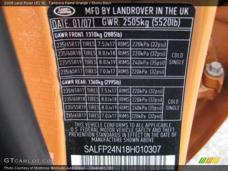 Tambora Flame Orange / Ebony Black 2008 Land Rover LR2 SE