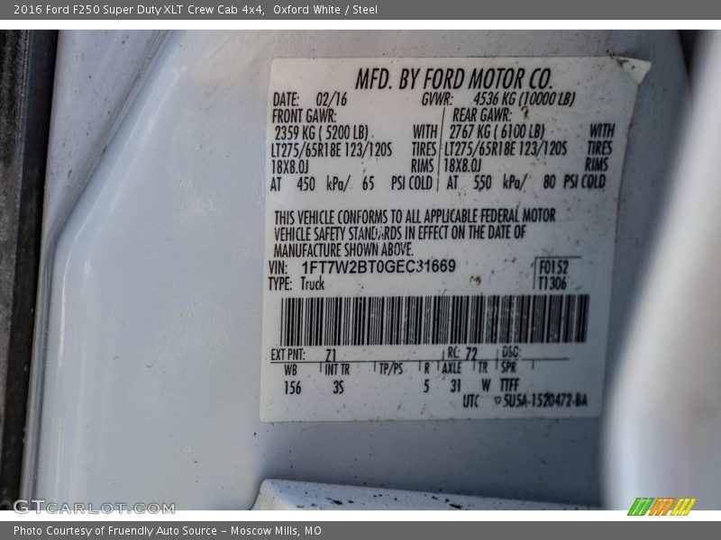 Oxford White / Steel 2016 Ford F250 Super Duty XLT Crew Cab 4x4
