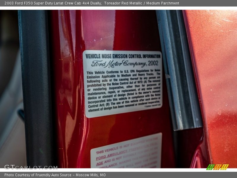 Toreador Red Metallic / Medium Parchment 2003 Ford F350 Super Duty Lariat Crew Cab 4x4 Dually