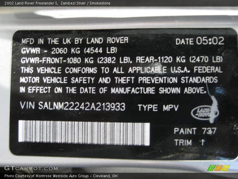 Zambezi Silver / Smokestone 2002 Land Rover Freelander S