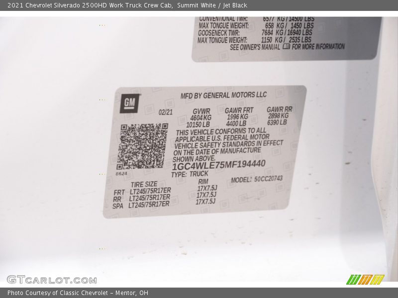 Summit White / Jet Black 2021 Chevrolet Silverado 2500HD Work Truck Crew Cab