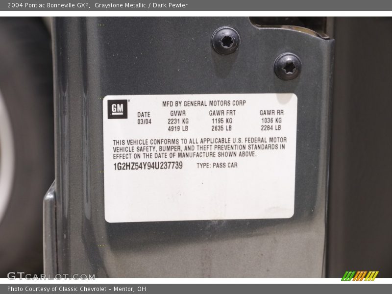 Graystone Metallic / Dark Pewter 2004 Pontiac Bonneville GXP