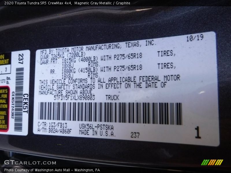 Magnetic Gray Metallic / Graphite 2020 Toyota Tundra SR5 CrewMax 4x4