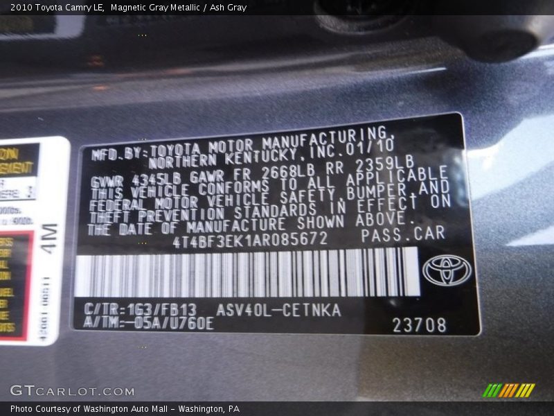 Magnetic Gray Metallic / Ash Gray 2010 Toyota Camry LE