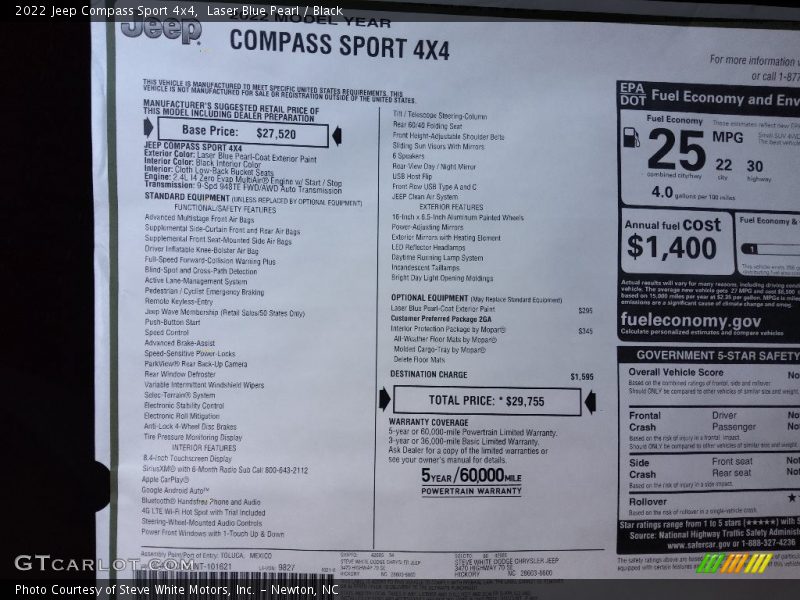 Laser Blue Pearl / Black 2022 Jeep Compass Sport 4x4