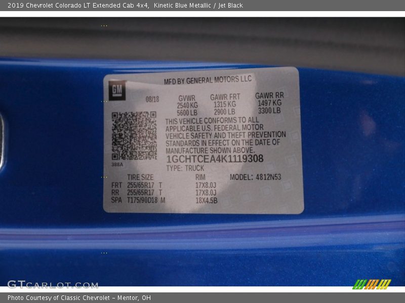 Kinetic Blue Metallic / Jet Black 2019 Chevrolet Colorado LT Extended Cab 4x4