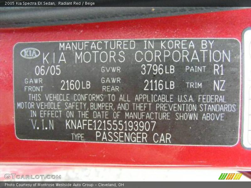 Radiant Red / Beige 2005 Kia Spectra EX Sedan