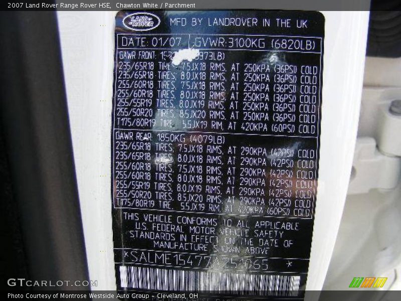 Chawton White / Parchment 2007 Land Rover Range Rover HSE