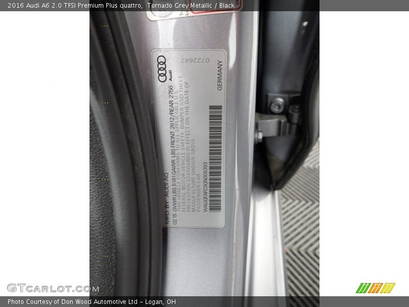 Tornado Grey Metallic / Black 2016 Audi A6 2.0 TFSI Premium Plus quattro