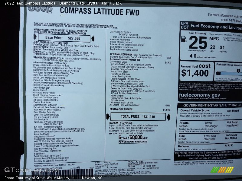  2022 Compass Latitude Window Sticker