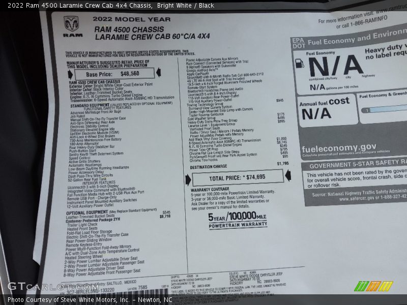 Bright White / Black 2022 Ram 4500 Laramie Crew Cab 4x4 Chassis